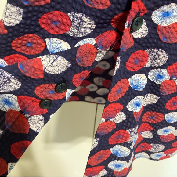 SAKS 5th Avenue Seersucker Short Sleeve Umbrella Design Button Shirt Men' Large - Picture 9 of 14